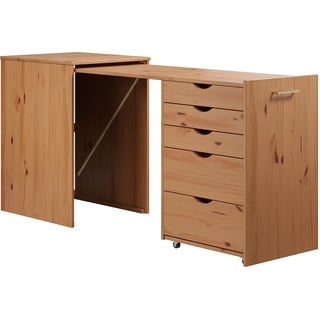 INTER-FURN Schreibtisch, kompakter Arbeitsplatz, Sekretär in Kiefer massiv honig , ausziehbar, perfekte Home Office Lösung, (BxHxT) 57-165 x 77 x 50 cm