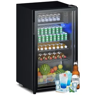 HOMALL Getränkekühlschrank BC-98A Glastür,LED-Beleuchtung,verstellebare Ablage, 79 cm hoch, 44.5 cm breit, 85L Getränkekühlschrank,Bierkühlschrank,Flaschenkühlschrank schwarz