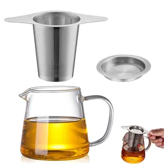 2 Stück Teekanne Mit Siebeinsatz, Teekanne Mit Sieb 400ml Teebereiter aus Glas Borosilikat, Kleine Teekanne mit Sieb für losen Tee und Blütentee
