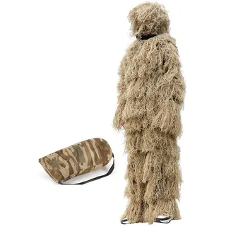 Ghillie Suit Tarnanzug Jagd, 3D Jungle Sniper Set, Outdoor-Jagd Ghillie Anzug für CS, Dschungeljagd, Paintball, Airsoft, Tierfotografie beige