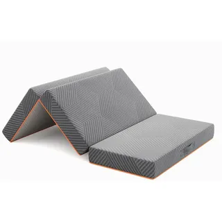 Vesgantti Klappmatratze 15cm hoch, Gästematratze 100x200cm, 3-teilige Gel Schaumstoff Faltmatratze, waschbarem Bezug, grau - Grau