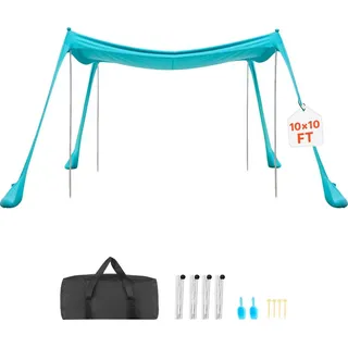 Vevor Strandzelt mit Sonnenschutz (UPF 50+) 3 x 3 x 2 m, Strandmuschel mit Sandsäcken & Stützstangen & Sandschaufeln, Tragbares Sonnensegel für ...