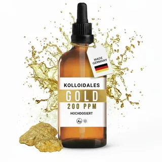 Kolloidales Gold 200 ppm (100ml) – Premium Dispersion in Pharma-Braunglas mit Präzisionspipette – Feinstpartikel-Technologie, zertifizierte Materialien – Manna Colloidal Gold