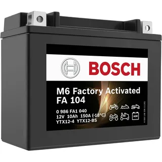 Bosch FA104 - AGM-Motorradbatterie - 12V 180A 10Ah - Geeignet für Motorräder, Motorräder, Enduros, Roller, Quads, Jetskis - Kompatibel M6014, BTX12-BS, BTX12
