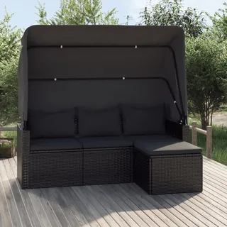 Festnight Gartensofa mit Dach und Fußhocker Gartensofa 3 Sitzer mit Dach gartenlounge Outdoor klein Balkonmöbel Lounge Sofa Outdoor Balkonsofa-