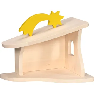 HOLZTIGER 80617 - Stall/Krippe, handgearbeit aus Ahornholz, inkl. Weihnachtsstern, wasserbasierte Farbe, fördert Fantasie & Kreativität, Made IN Europe, 40x25x29cm, OHNE Figuren