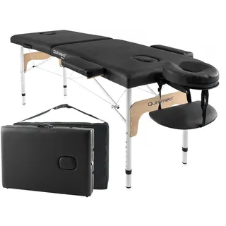 quirumed Aluminium Klappbare Massageliege Easy, Schwarz, 180 x 60 cm, Kunstleder, Tragbar, Leicht, Abnehmbare Kopfstütze, Gesichtsloch, Höhenverstellbar, Bis zu 120 kg