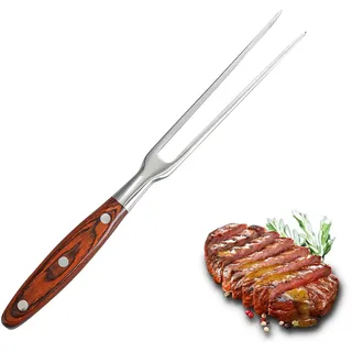 Fleischgabel aus Edelstahl mit Holzgriff, Edelstahl-Fleischgabel, geeignet für Steak, gegrilltes Fleisch, gegrilltes Hähnchen usw. (#Wood color)