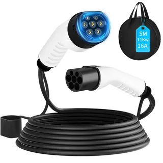 Typ 2 Ladekabel 11kW 5M 16A EV Ladekabel für Elektroauto mit Tragetasche Typ 2 auf Typ 2 EV Ladekabel für E Auto Model 3/Y, ID.3/4/5, C5X, DS7, GLA, Q3, X3
