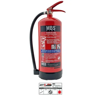 MBS FIRE - Wassernebel-Feuerlöscher – 6 Liter – Für die Brandklassen A, F – Mit praktischer Wandhalterung – inkl. aktueller Prüfplakette