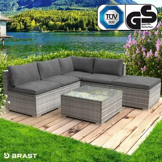 Brast Gartenmöbel Lounge Sofa Couch Set Oase Grau Poly-rattan Für 4 Personen