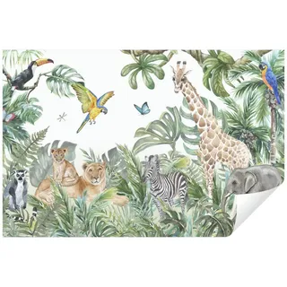 Wallarena Fototapete Kinderzimmer Dschungel Tiere Wald Mädchen Vlies Tapete Wandtapete, Glatt, Kinder, Fototapete Kinderzimmer Kindertapete Kinder Vliestapete + Kleister weiß 2.54 m x 1.84 m