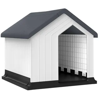 PawHut Hundehütte Outdoor Hundehaus mit Asphaltdach, Fenster, Wetterfest Kleintierhaus, Hundehöhle für Mini und kleine Hunde Grau 62 x 61 x 60 cm