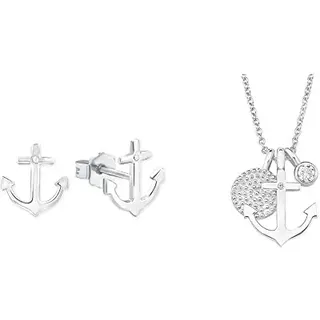 s.Oliver Schmuckset Damen aus 925 Sterling Silber, mit Zirkonia synth., silber, Anker, kommt in Schmuckbox