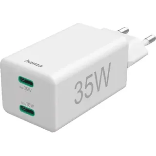 Hama Schnellladegerät, 2x USB-C, PD/Qualcomm®, Mini-Ladegerät, 35W weiß