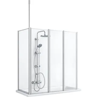 WELLTIME Badewannenaufsatz WELLTIME "Summer 3-teilig + feste Seitewand", grau, B:120cm H:140cm T:73,5cm, Duschwände, Deckenhöhe bis 240cm geeignet, Glaswand bestehend aus vier Elementen