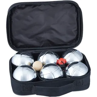 Relaxdays Boule Set Metall, 6 Kugeln Hellbraun,Schwarz,Silber