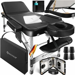 Kesser KESSER® Mobile Massageliege klappbar & höhenverstellbar 3 Zonen Massagebett Massagetisch Kosmetikliege Therapieliege Aluminium + 10x Gesichtsauflage mit Kopfstütze Armlehnen & Tasche