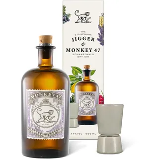 Monkey 47 & Jigger Set, Schwarzwald Dry Gin, harmonischer Premium Gin mit Wacholder-Aroma & frischen Zitronen- und Fruchtnoten, 1 x 0,5 L