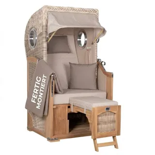 Mr. Deko Strandkorb Düne Single Bullauge Teak PE Shell Dessin 510