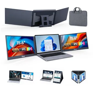 Yinker 15.6" FHD Triple Screen Laptop Erweiterung Laptop Screen Extender EIN-Kabel-Verbindung für 11’’-16’’ Laptops 360° drehbar & faltbar für Arbeit, Reisen, Gaming