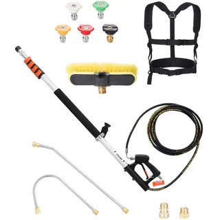 Vevor Teleskoplanze Teleskopstange Teleskopstiel, 5,5 m, 4000 PSI, mit Hochdruckreiniger-Verlängerungsstäben, Dachrinnenreiniger, Bürstenkopf, 5 Sprühdüsenspitzen, Adapter & verstellbarer Stützgurt