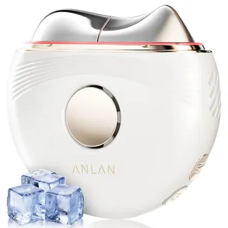ANLAN EMS Gua Sha Elektrisch, ANLAN Gesichtsmassagegerät Gegen Falten Blau Violett Rotlichtlampe Gesicht Kalt Wärme Massagegerät Gesicht 3 Intensitätsstufen Face Massager Anti Aging, Weißgold, Mittel
