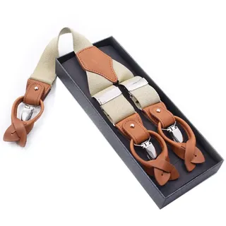 Herren Zahnspangen Y Form - Herren Hosenträger Mode Hosenträger Leder Hosenträger Suspensorio Hose Strap Vater/Ehemann Geschenk 3,5 * 120Cm, Beige