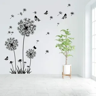 Runtoo Wandtattoo Pusteblume Schmetterling Wandsticker Blume Wandaufkleber Kinderzimmer Wohnzimmer Schlafzimmer