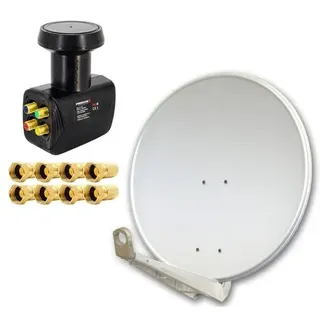 Antenne PremiumX DELUXE80 Aluminium 80cm Digital SAT Schüssel Spiegel in Hellgrau für HDTV HD+ 3D 4K Ultra + LNB Quad 0,1 dB PremiumX PXQS-SE Quattr