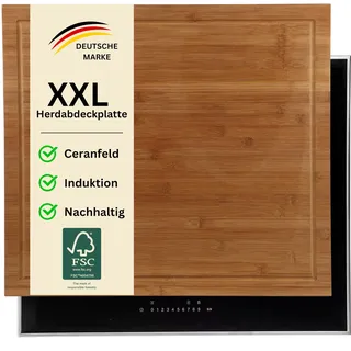 MOON HOME Schneide- und Abdeckplatte - Eclipse, aus nachhaltigem FSC Bambus/Holz, antibakteriell, große 2 in 1 Herdabdeckplatte, rutschfeste Füße, mit Saftrille, 50 x 56 x 4 cm