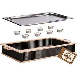 HOTTY Legacy Warmhalteplatte fürs Grillen – BBQ-Design Speisenwärmer mit personalisierbarem Batch – Stövchen für Grillgut mit Kerzen – Personalisiertes BBQ-Board für Grillpartys (Schwarz, XL)