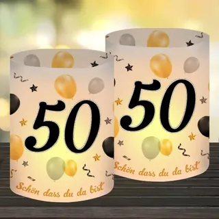 12 Windlicht Tischdeko 50 Geburtstag, Happy Birthday Tischdeko 50. Geburtstag Frauen, Deko 50 Geburtstags Frau Mann, Geeignet für Teelichter oder Kerzen mit Schön DASS Du Da Bist und Eukalyptus