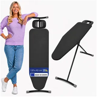 STAHLMANN Bügelbrett Bügelbrett [120 x 42 cm] für Dampfbügelstation höhenverstellbar, Bügelfläche 38x120 cm, Made in EU, 120 x 42 cm, 6-fach höhenverstellbar, Ablage bis 5 kg schwarz