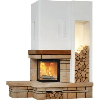 Natursteinkamin 4/13.0 5 kW - Naturstein - Radiante 500/57K-E - mit Balken - Bank links