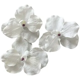 2474U Kunst-Blüte auf Clip Orchidee weiß 10 cm 3er-Set, naturgetreue Seidenblüte