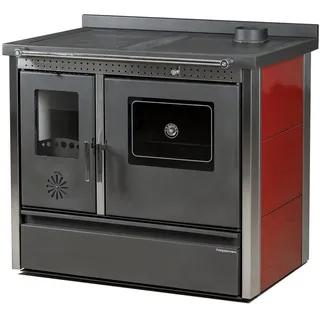 Hosseven Kaminofen 4050 Lotus Inox, 11,16 kW, Küchenofen, Holzofen, Schwedenofen, Küchenherd, Balkanofen rot