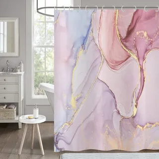 Hnmdmyi Duschvorhang Marmor Optik Rosa 180x220, Abstrakt Rose Gold Lila Glitzer Badewanne Vorhang Modern Luxus Ombre Kristall Textur Tinte Kunst Wasserdicht Polyester Stoff Waschbar Badevorhang