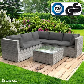 Brast BRAST® Gartenmöbel Lounge Set | 4-5 Personen viele Modelle & Farben | inkl. extra Dicke Kissen | TÜV geprüft | Outdoor Loungemöbel Sitzgruppe Essgruppe Garnitur | Passion Grau