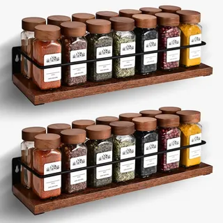 TDSYDS 2-Teiliges Set Gewürzregal Wand Ohne Bohren(40x9.5x7CM),Küchenregal MDF Holz Schrank,Gewürz Organizer,Regal Küche Wand,Gewürzhalter&Gewürzregale Hängend,Spice Rack,Gewurzregalsystem