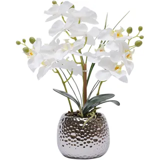 RibasuBB Kunstpflanze Orchidee Künstliche, Kunst-Pflanze Orchidee weiß 39cm Bonsai Topf künstliche Orchidee Kunstblume Hochzeit Garten Balkon Tischdekoration