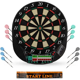 Ultrasport elektrisches Dartboard ohne Türen, Dartautomat für bis zu 8 Spieler, inklusive Abwurfline, 12 Dartpfeile und 100 Soft-Tipps, Dartspiel mit LED-Anzeige, geeignet für Partys und Spieleabende