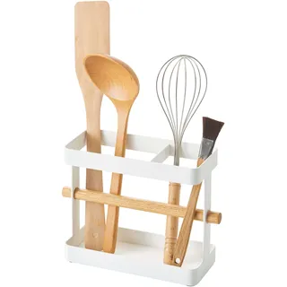 Yamazaki 3154 TOSCA Küchenutensilienhalter, weiß, Stahl/Holz, Minimalistisches Design, 20 x 7,5 x 14,5 cm (LxBxH)