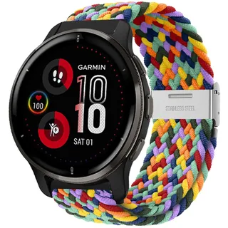 Niboow 20mm Armband für Garmin Venu Sq 2/Venu Sq 2 Music/Venu Sq/Venu Sq Music/Venu 2 Plus/Venu, Nylon Weben Ersatzarmband Armbänder für Garmin Vivoactive 5/Vivoactive 3/Forerunner 245-Irisierend
