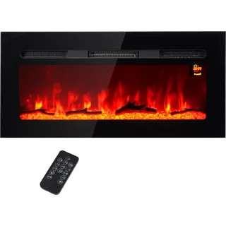 HOMCOM Elektrokamin mit LED Flammeneffekt,1800 W Wandkamin in 3 Farben mit 5 Helligkeitsstufen, Elektrischer Kamin mit Fernbedienung, Touchscreen, Wandmontage, Schwarz   Aosom
