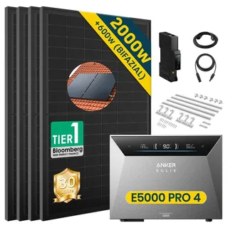 ALLDREI Balkonkraftwerk mit Speicher Anker SOLIX Solarbank 4 E5000 Pro + Solarmodul Set + Ziegeldach-Halterung