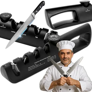 KRUMAD Messerschärfer 3-stufig, einstellbarer Winkel - Professionelle Schärfung für Küchenmesser, Outdoor-Messer, Klappmesser und Scheren