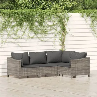 The Living Store 4-tlg. Garten-Lounge-Set mit Kissen Grau Poly Rattan - Grau