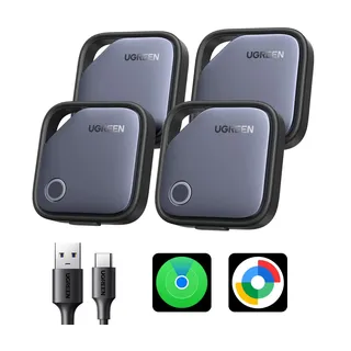 UGREEN FineTrack Duo 4 Pack GPS Tracker für iOS & Android mit USB C Laden | Tracker mit 12 Monaten Laufzeit, Tracker Android, Schlüsselfinder für Koffer, Keys, Rucksack usw.