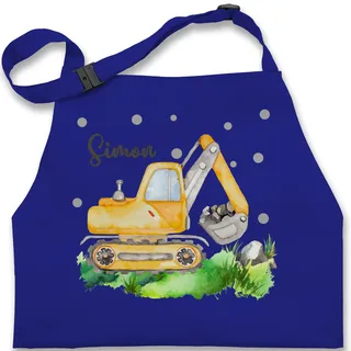 Kinderschürze Schürze Kinder Jungen Mädchen - Bagger Baggerfahrer Geschenk - 2-6 Jahre - Royalblau - kochschürze fahrzeuge für kind name fahrzeug excavator kinderschürzen geschenke - 2-6 Jahre